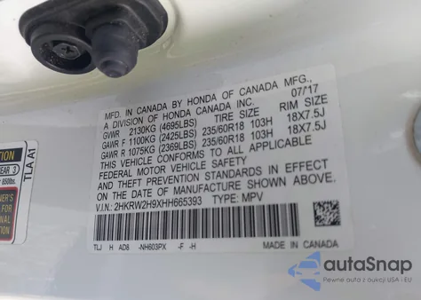 2017 Honda Cr-V Touring из США, поврежденный, VIN 2HKRW2H9XHH665393